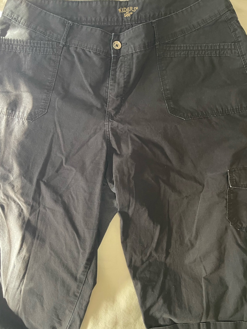 Lee Riders Cargo Pants 18W Black Utility Y2K Decorative Ties on Pockets